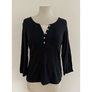 Van Heusen 100% Cotton Dark Navy Blue Long Sleeve Blouse Size XS